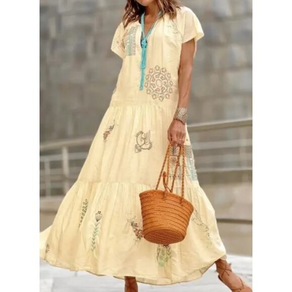 Zara Bloggers Favorite Vanilla Embroidered Tiered Maxi Dress Limited Small NEW - Picture 2 of 6